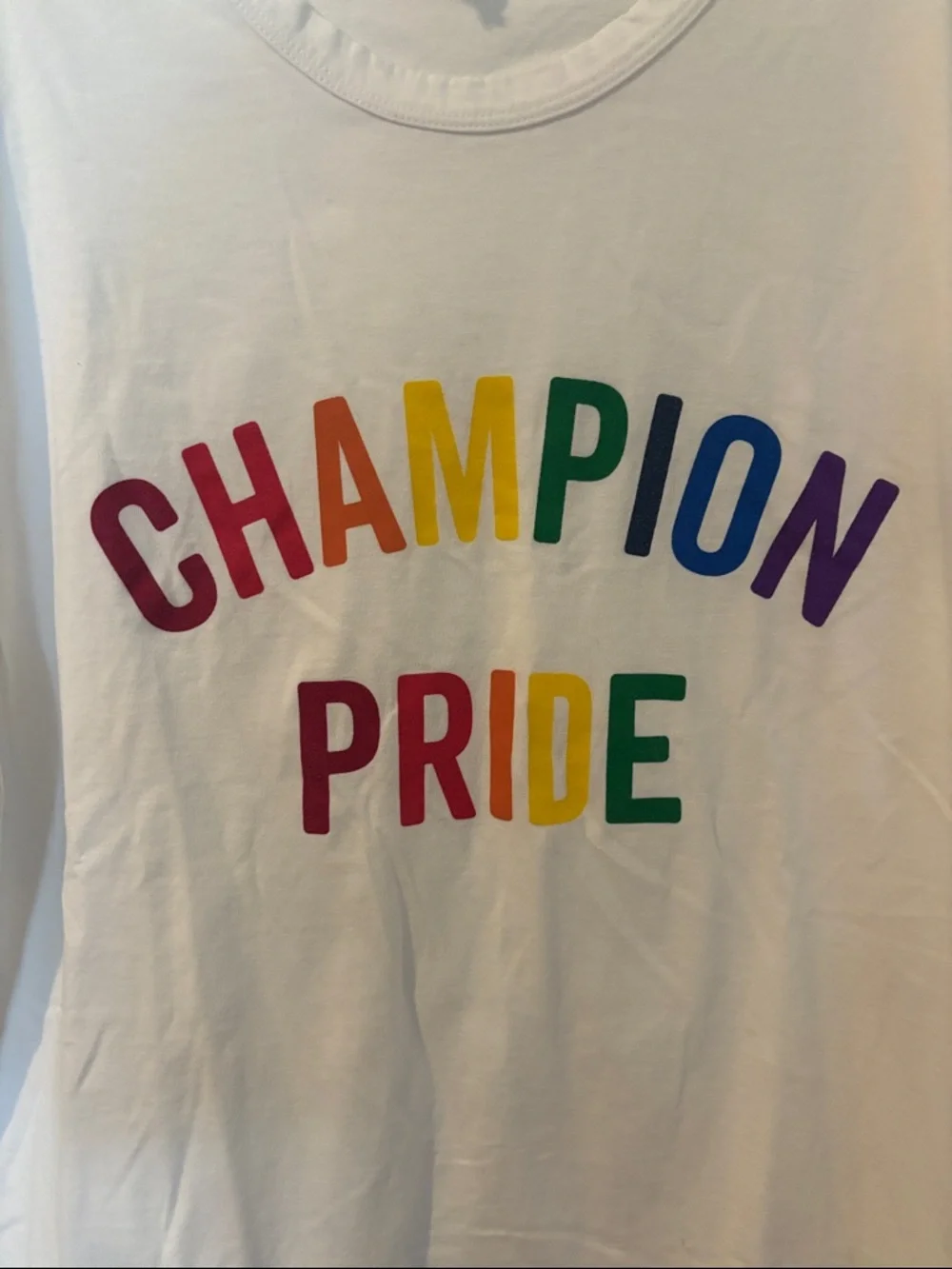 Champion White Tee with Rainbow CHAMPION PRIDE Logo - Picture 3 of 5